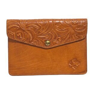 Patricia Nash Brown Leather Envelope Clutch Mini‎ Tech Portfolio Embossed ~LN~
